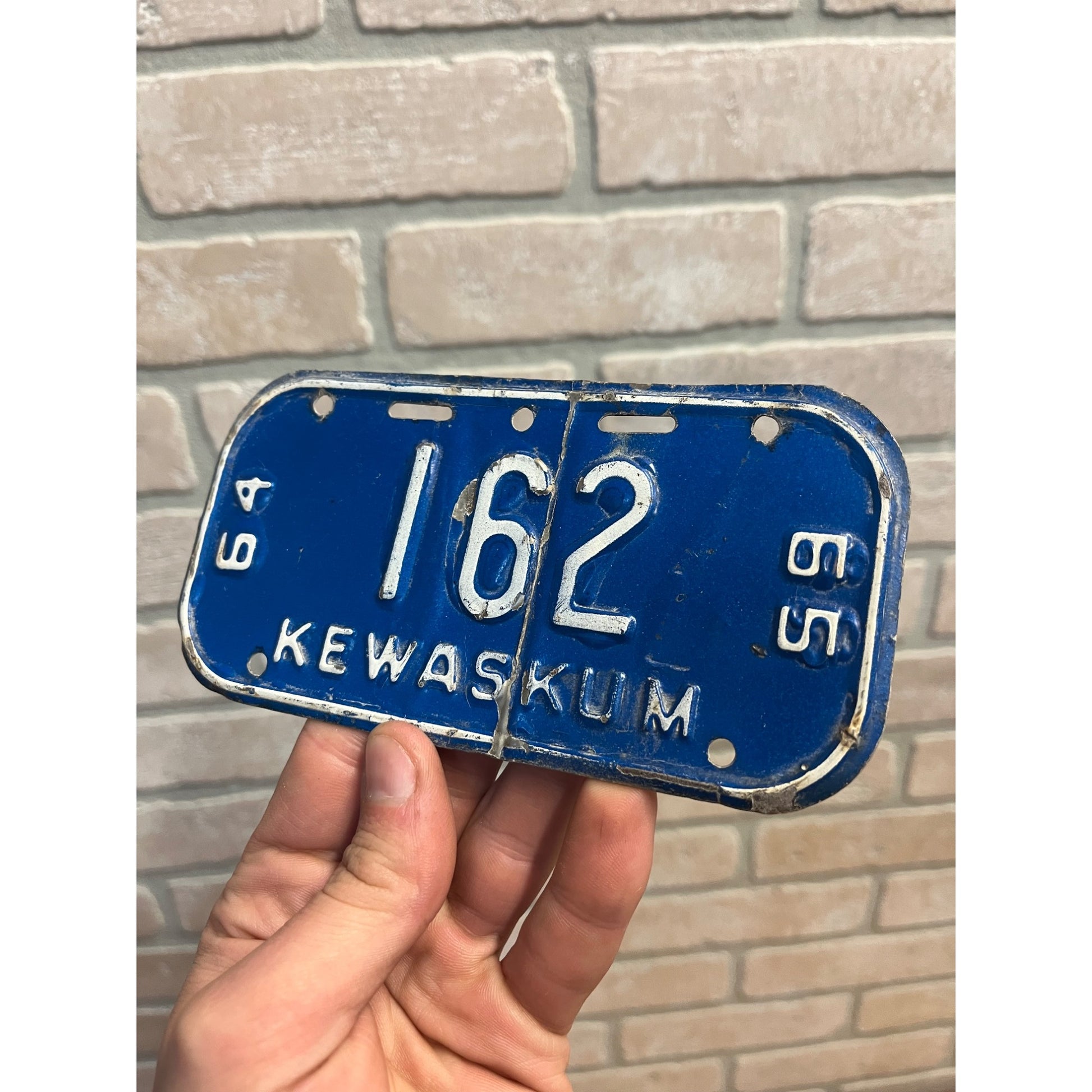 Vintage Wisconsin Bicycle Bike License Plate Embossed  Kewaskum 1964-1965
