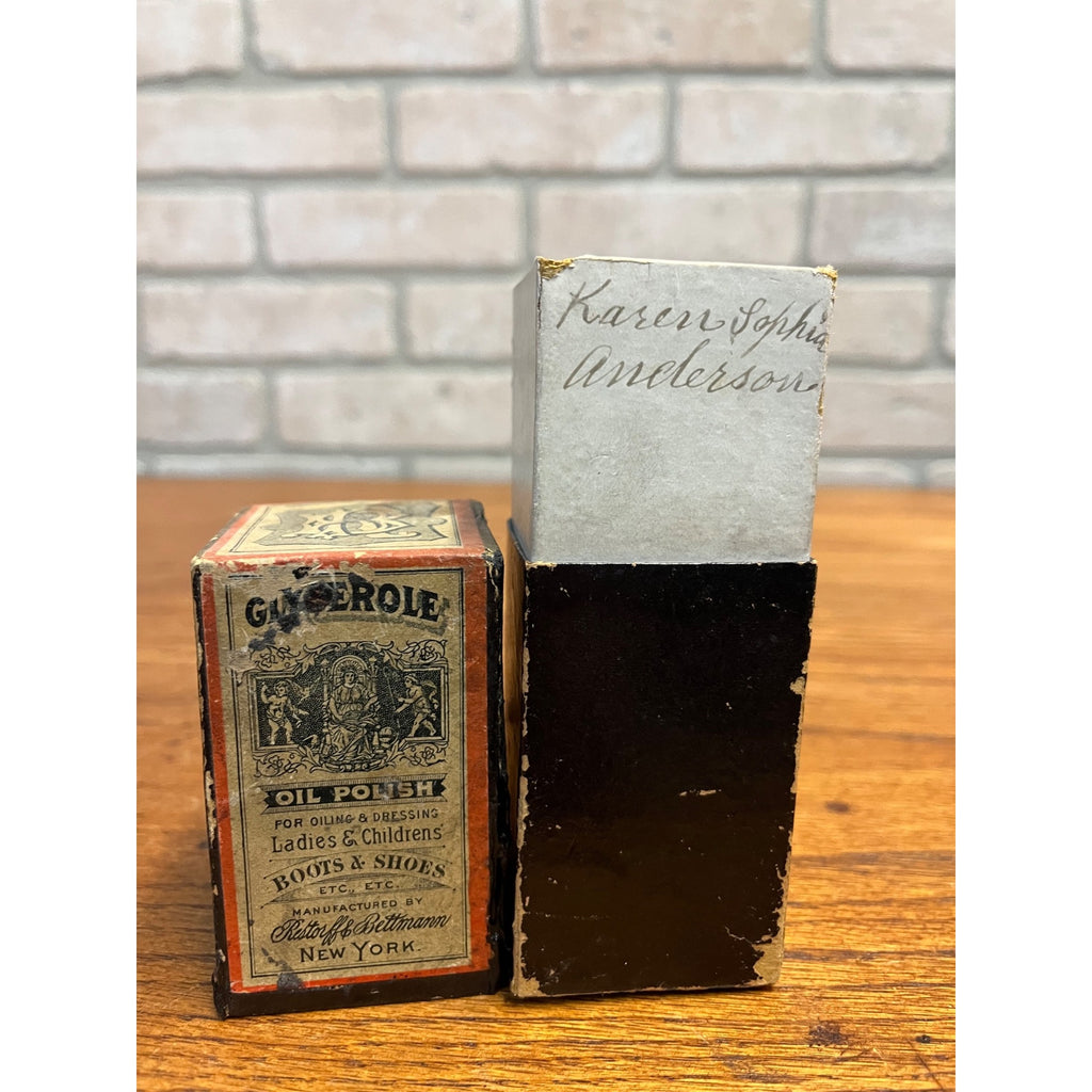 Antique c1890s Restorff & Bettmann’s Glycerole Shoe Oil Advertising Empty Box NY