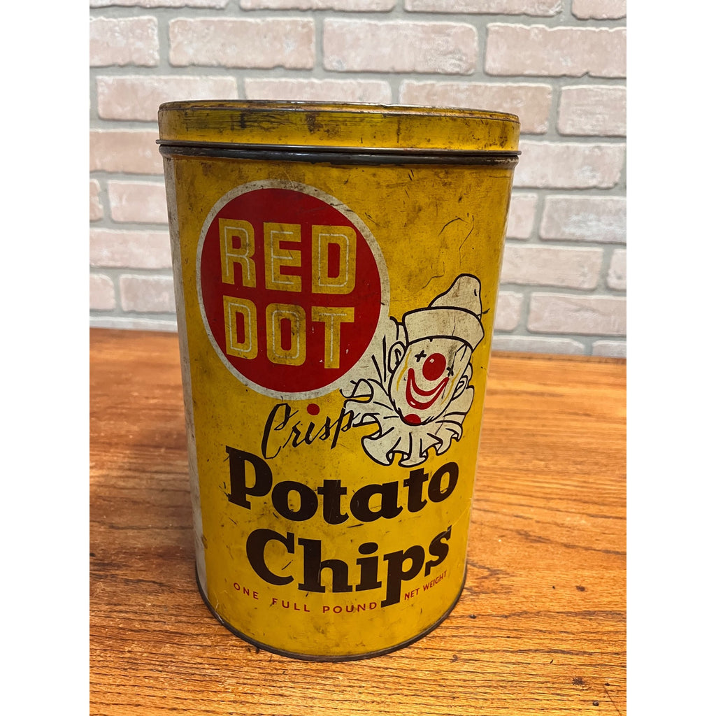 Vintage Red Dot Potato Chips 1lb Advertising Tin Empty Can Madison Wis Minneapolis MN