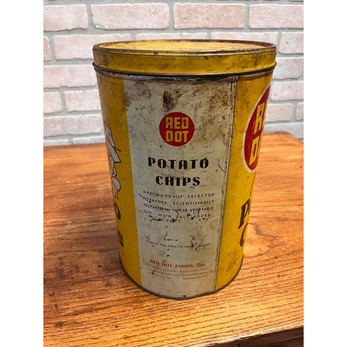 Vintage Red Dot Potato Chips 1lb Advertising Tin Empty Can Madison Wis Minneapolis MN