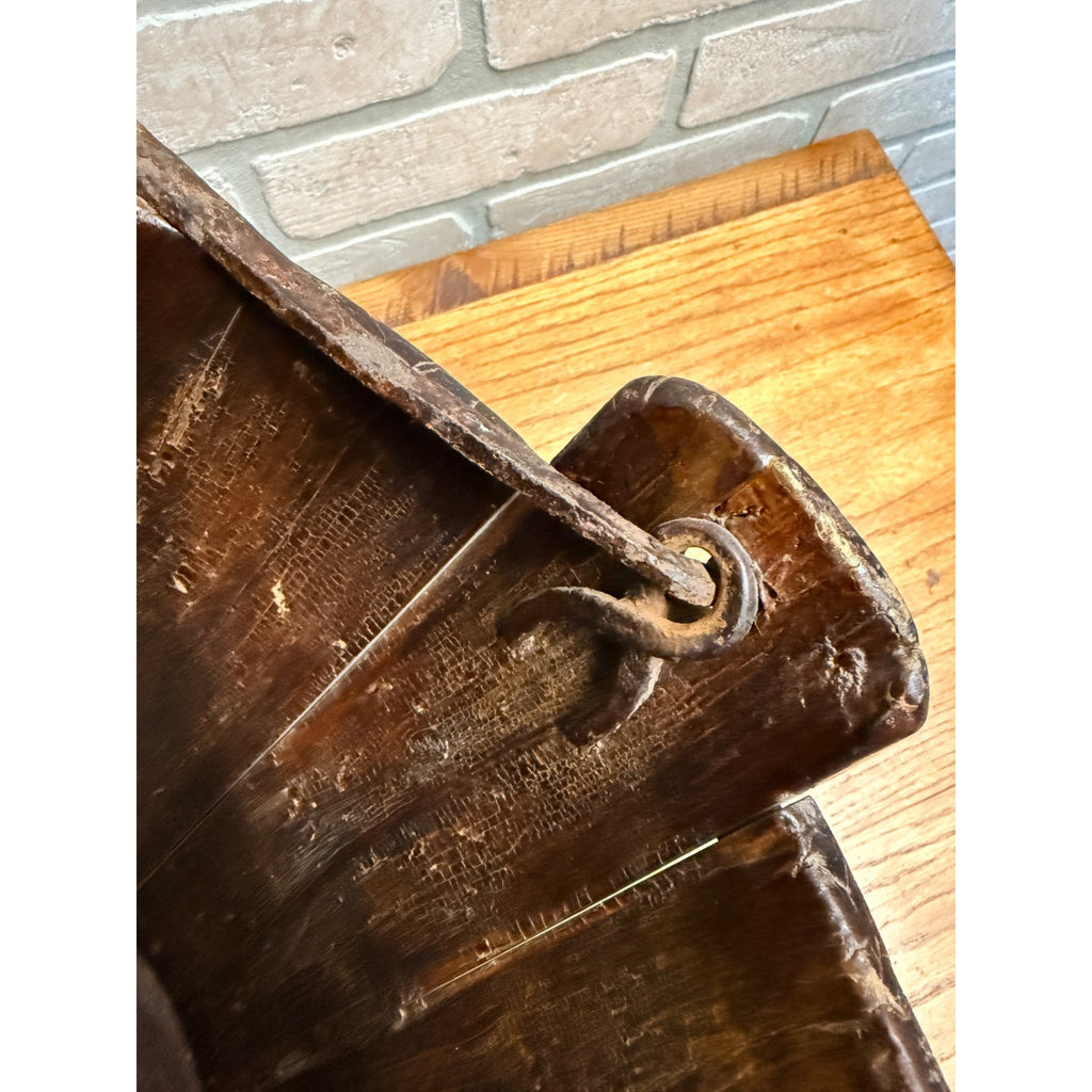 Antique Primitive 19th c. Wooden Water Well Pail Bucket w Iron Bail Handle 1880s