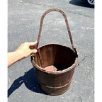 Antique Primitive 19th c. Wooden Water Well Pail Bucket w Iron Bail Handle 1880s