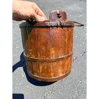 Antique Primitive 19th c. Wooden Water Well Pail Bucket w Iron Bail Handle 1880s