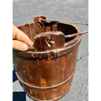 Antique Primitive 19th c. Wooden Water Well Pail Bucket w Iron Bail Handle 1880s