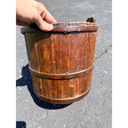 Antique Primitive 19th c. Wooden Water Well Pail Bucket w Iron Bail Handle 1880s
