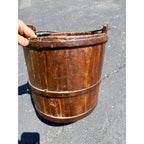 Antique Primitive 19th c. Wooden Water Well Pail Bucket w Iron Bail Handle 1880s