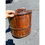 Antique Primitive 19th c. Wooden Water Well Pail Bucket w Iron Bail Handle 1880s