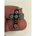 Vintage 900 Silver Millefiori Glass Cross Pendant Mexican Taxco Style Religious Charm