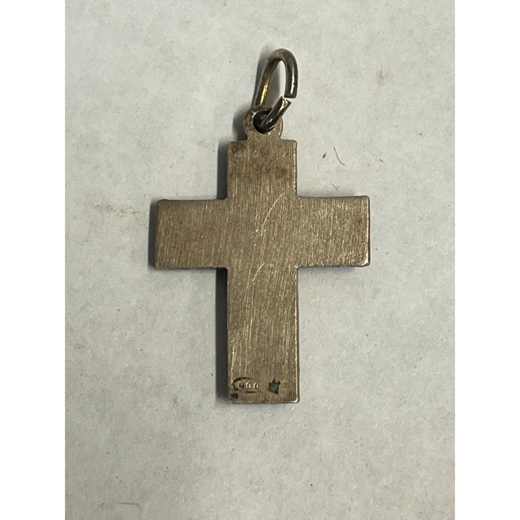Vintage 900 Silver Millefiori Glass Cross Pendant Mexican Taxco Style Religious Charm