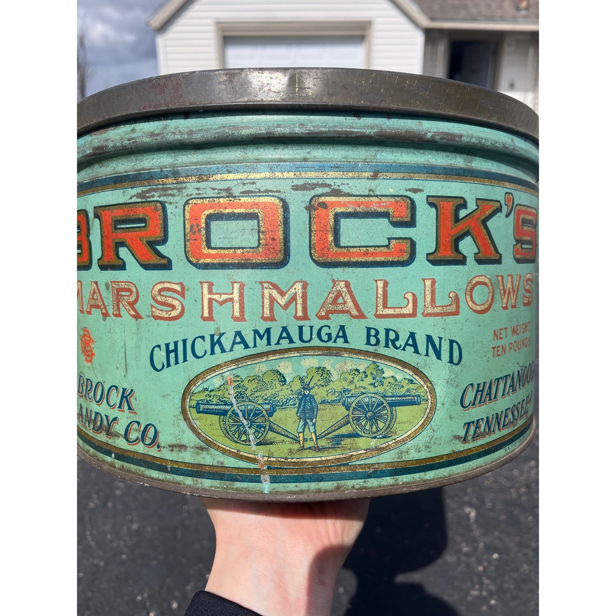 RARE Vintage Brocks Marshmallow Advertising Tin Chattanooga TN Chickamagua 5lb