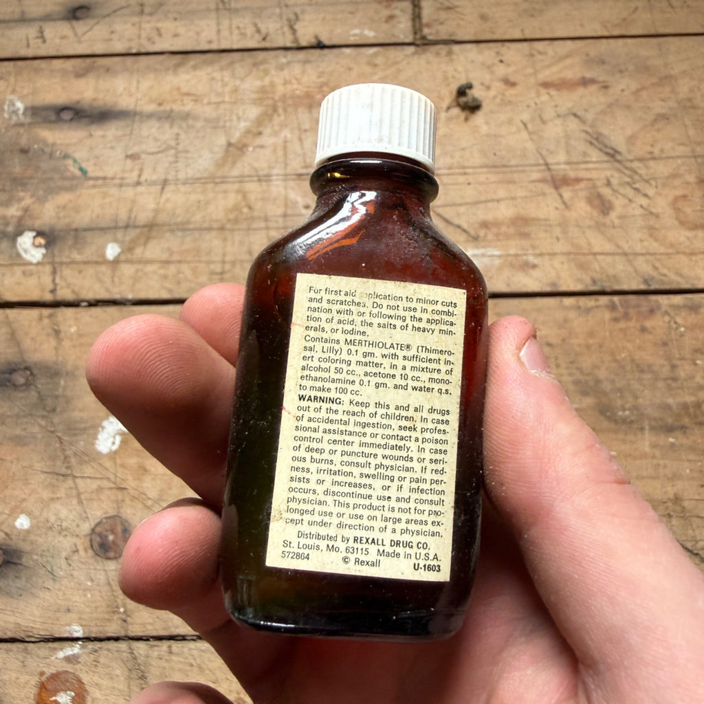 Vintage Rexall Merthiolate Tincture Amber Pharmacy Drug Store Bottle 1 Oz