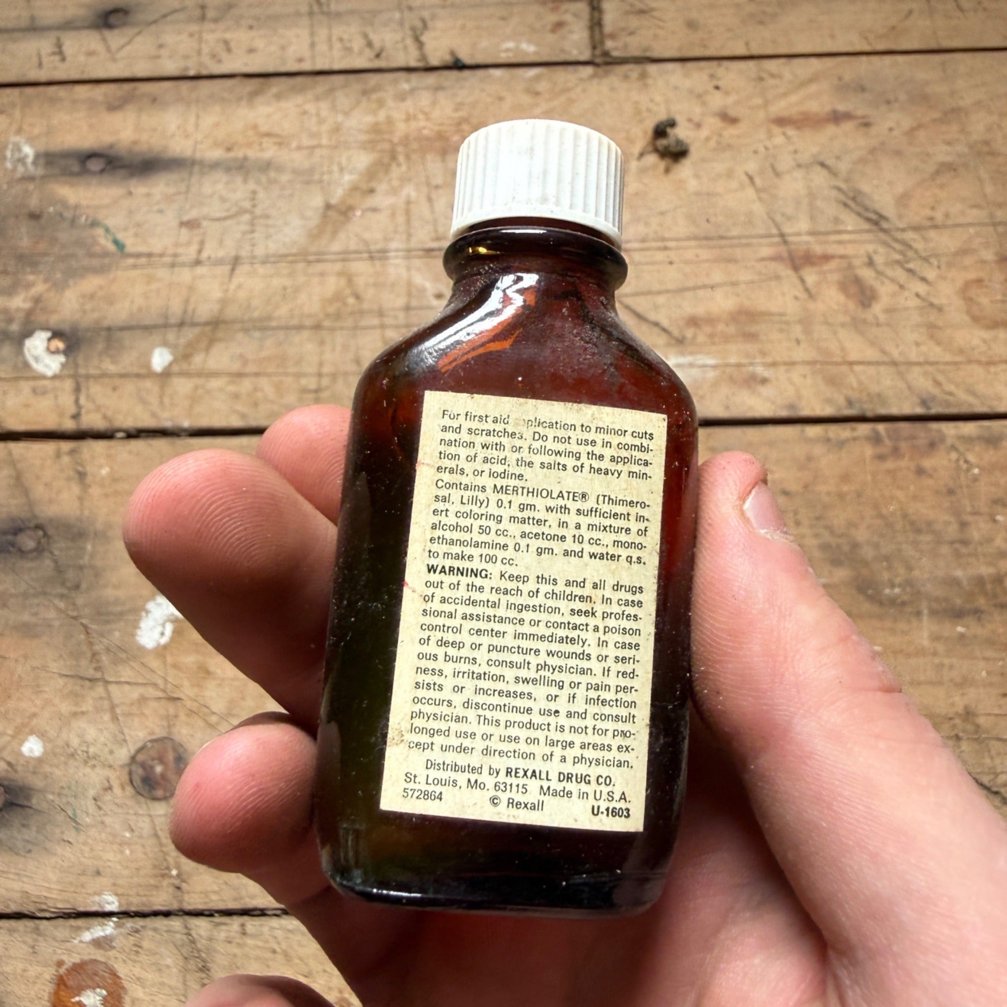 Vintage Rexall Merthiolate Tincture Amber Pharmacy Drug Store Bottle 1 Oz