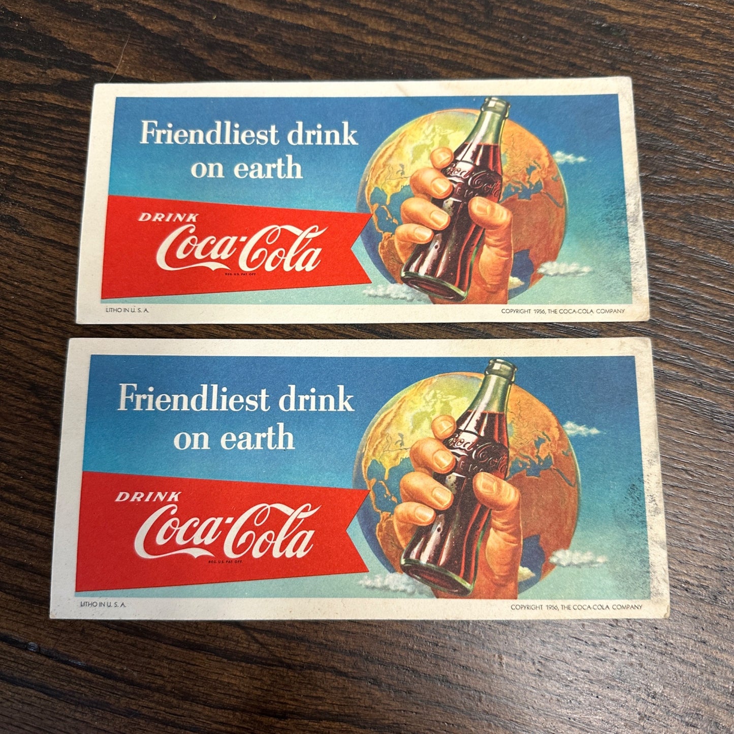 1956 Coca-Cola Soda Advertising Ink Blotter, Friendliest Drink On Earth Lot (2)