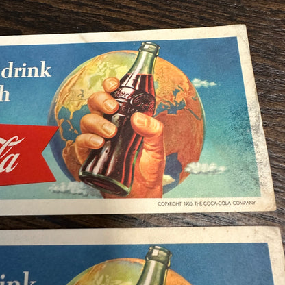 1956 Coca-Cola Soda Advertising Ink Blotter, Friendliest Drink On Earth Lot (2)