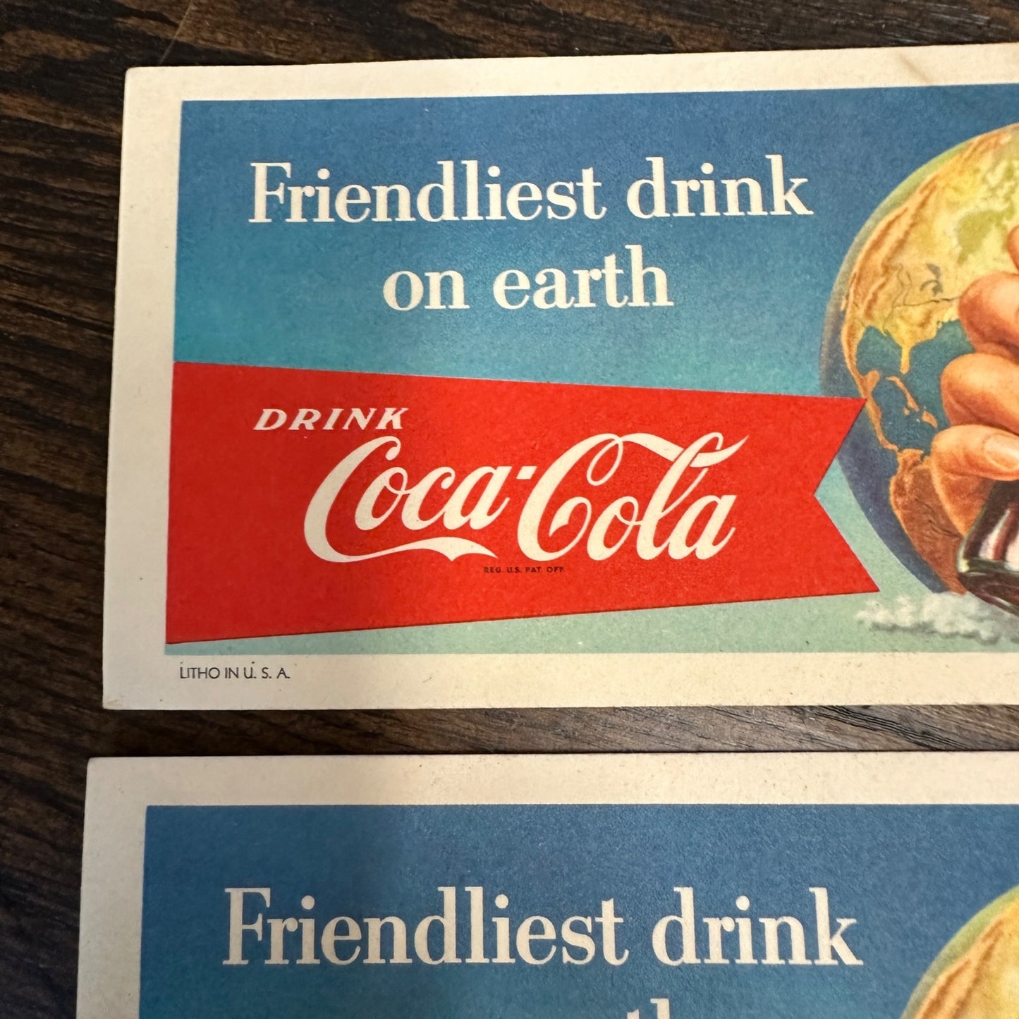 1956 Coca-Cola Soda Advertising Ink Blotter, Friendliest Drink On Earth Lot (2)