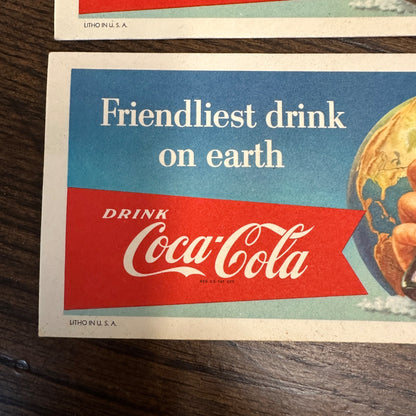 1956 Coca-Cola Soda Advertising Ink Blotter, Friendliest Drink On Earth Lot (2)