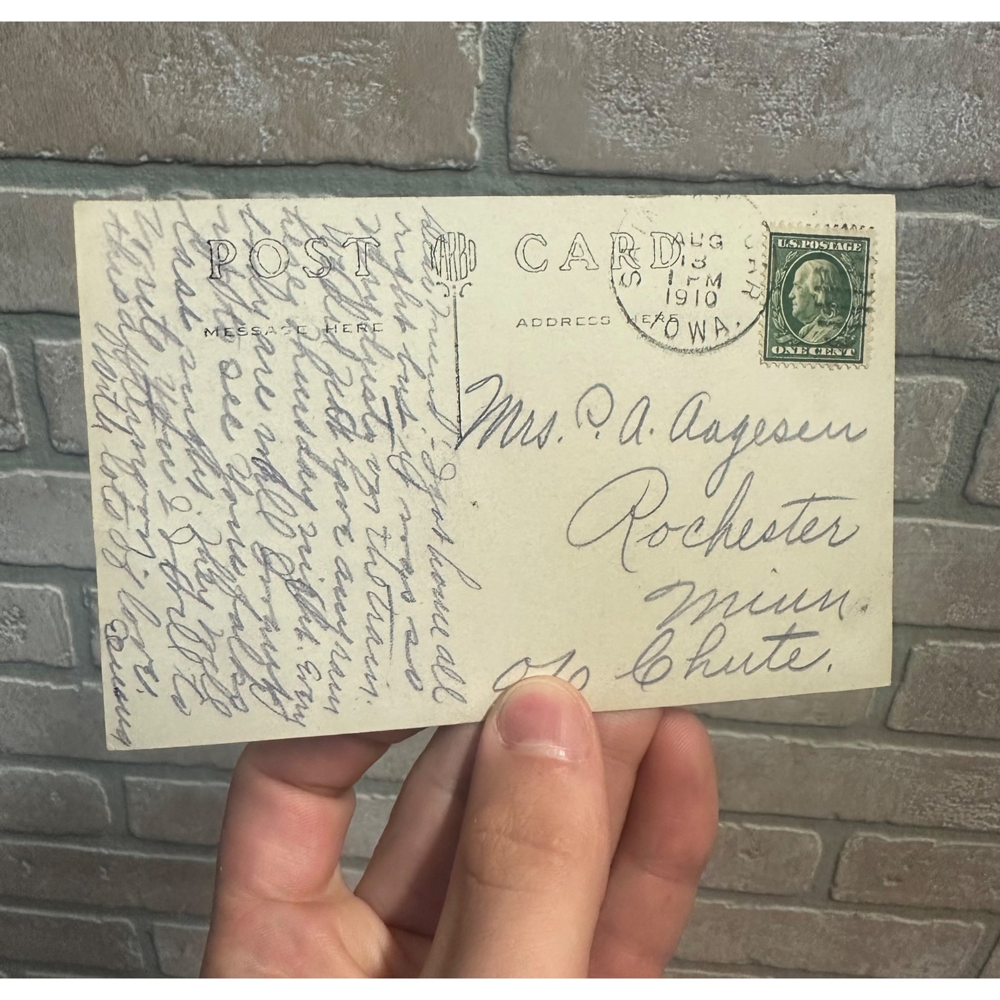 St Ansgar Iowa IA RPPC Postcard Street Scene Buildings, Post Office 1910 Vintage