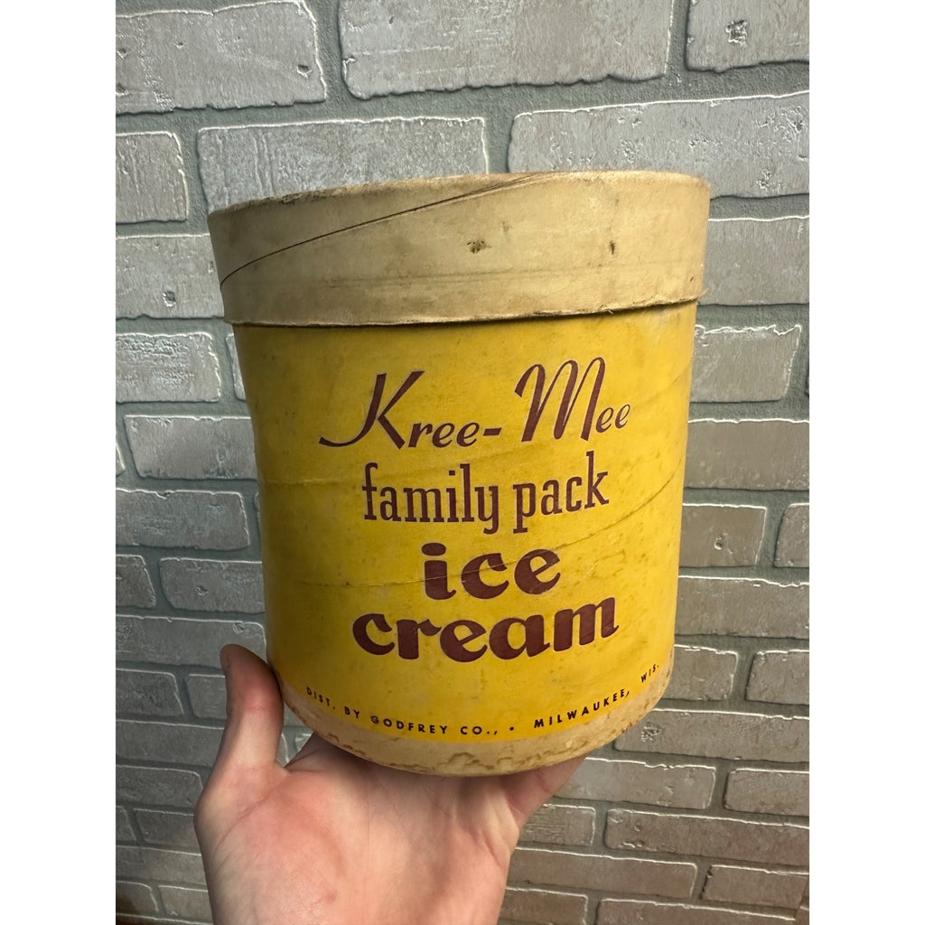 Vintage 1950s Kree-Mee Ice Cream Cardboard Carton Gallon Godfrey Milwaukee WI Wis
