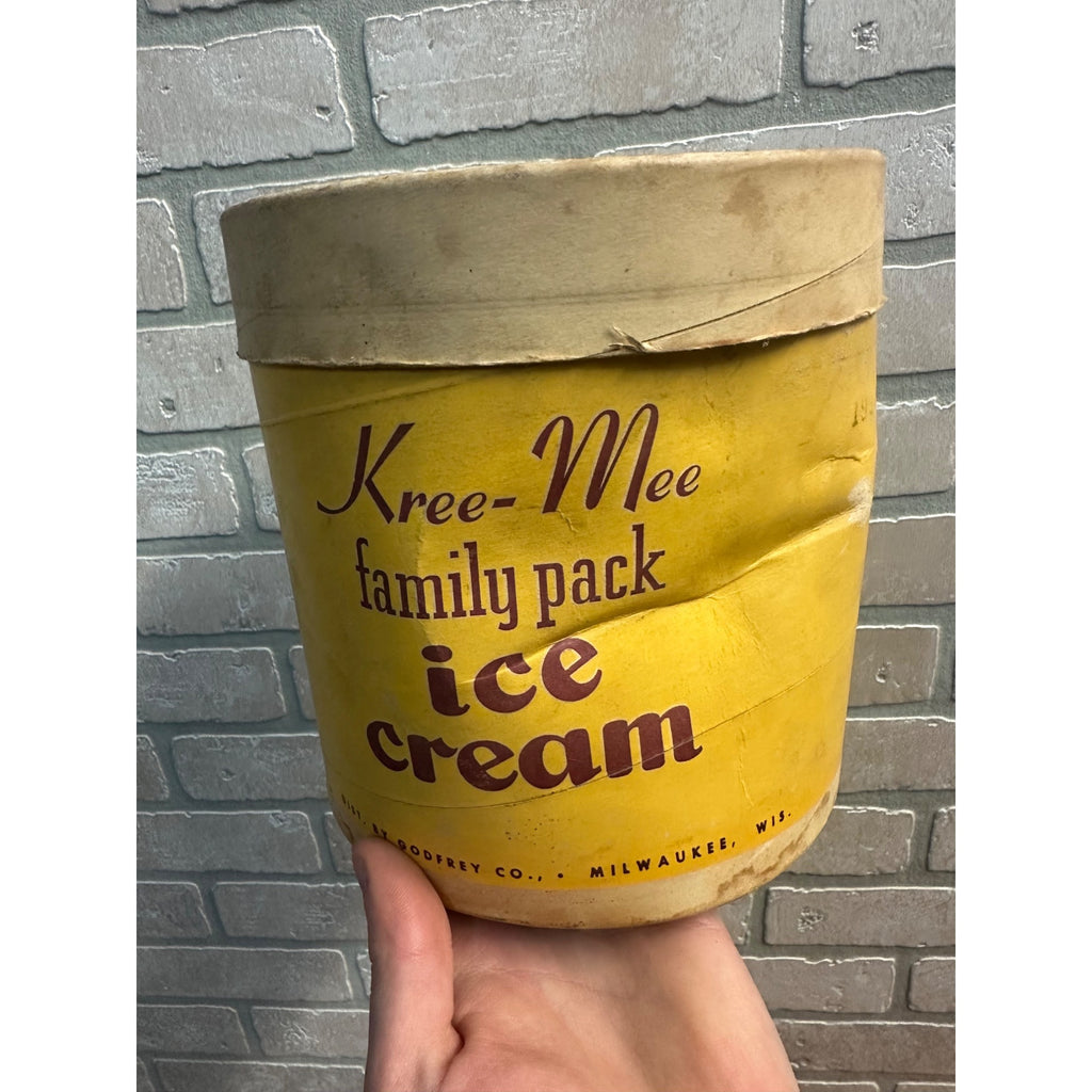 Vintage 1950s Kree-Mee Ice Cream Cardboard Carton Gallon Godfrey Milwaukee WI Wis