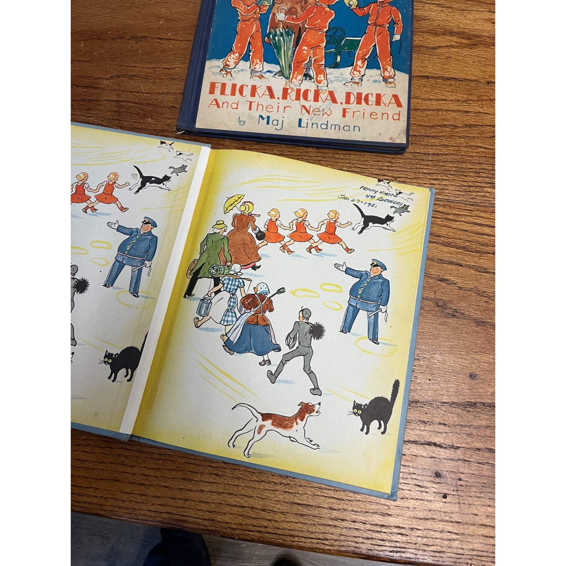 Vintage (2) Flicka, Ricka, Dicka Books -- Three Kittens & New Friend (Lindman)
