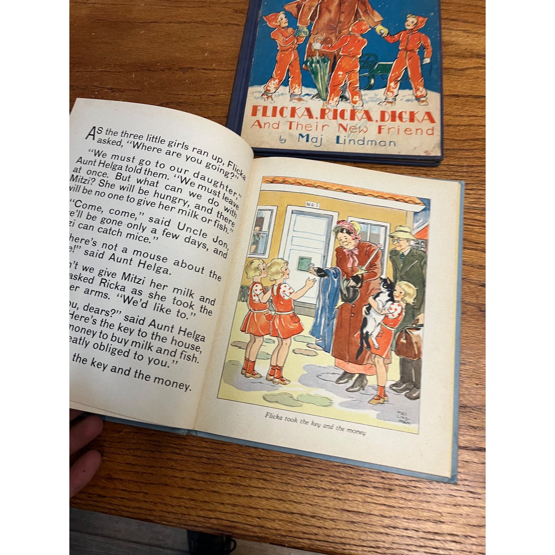 Vintage (2) Flicka, Ricka, Dicka Books -- Three Kittens & New Friend (Lindman)