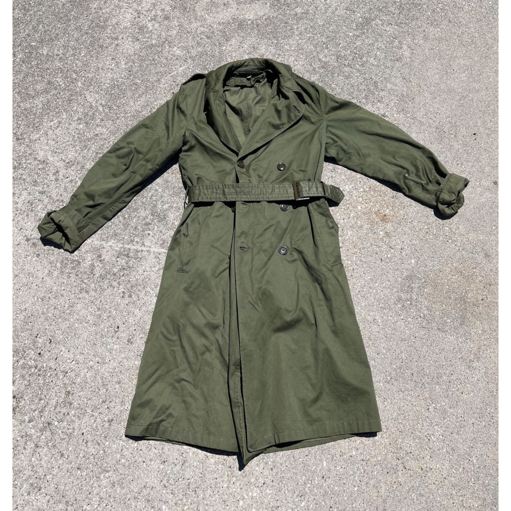 Vintage US Army 1955 Overcoat Trenchcoat OG 107 Korean War -- Long / Small