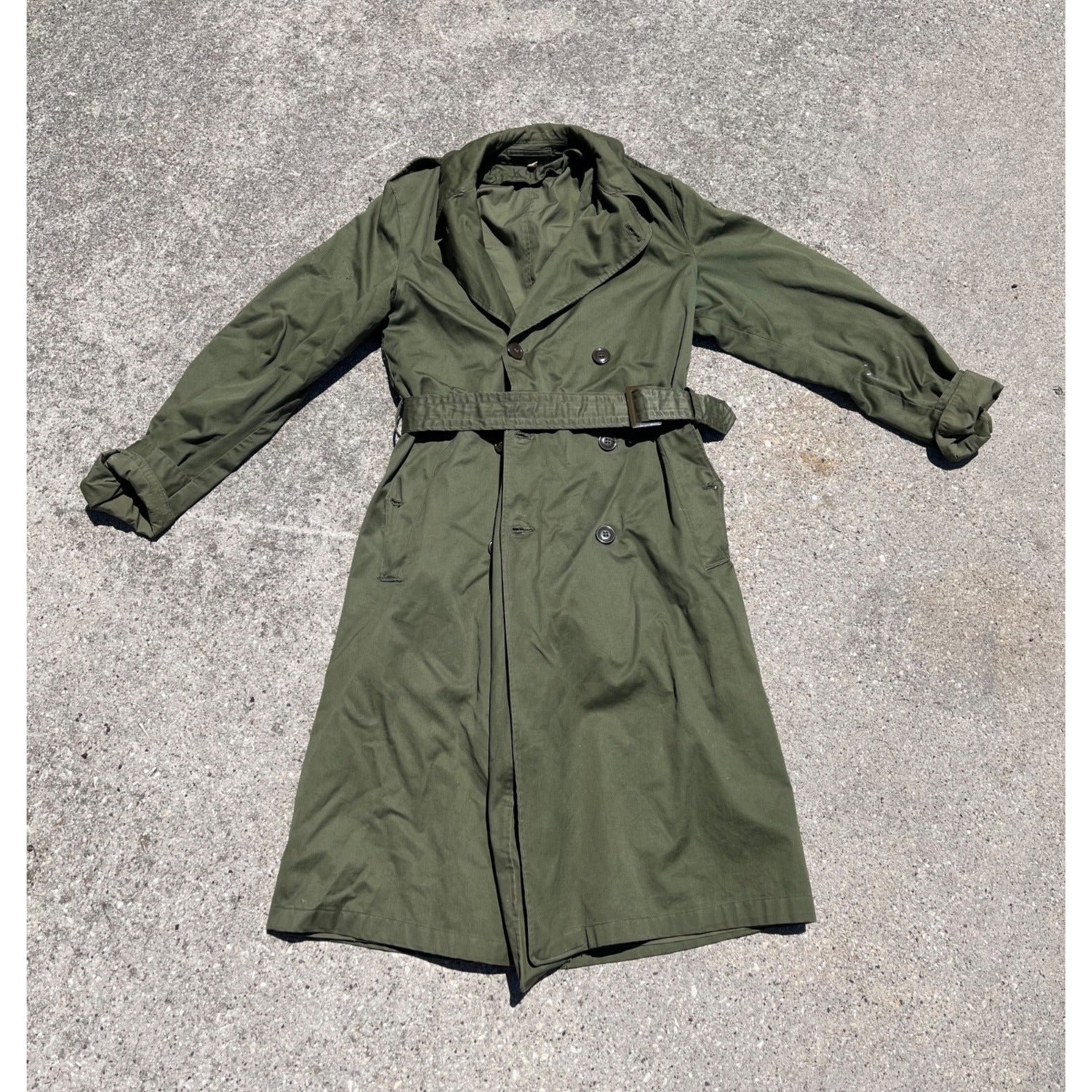 Vintage US Army 1955 Overcoat Trenchcoat OG 107 Korean War -- Long / Small