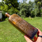 1880s Amber Udolpho Wolfe's Aromatic Schnapps Bottle 1880 Drippy Applied Lip Bottle