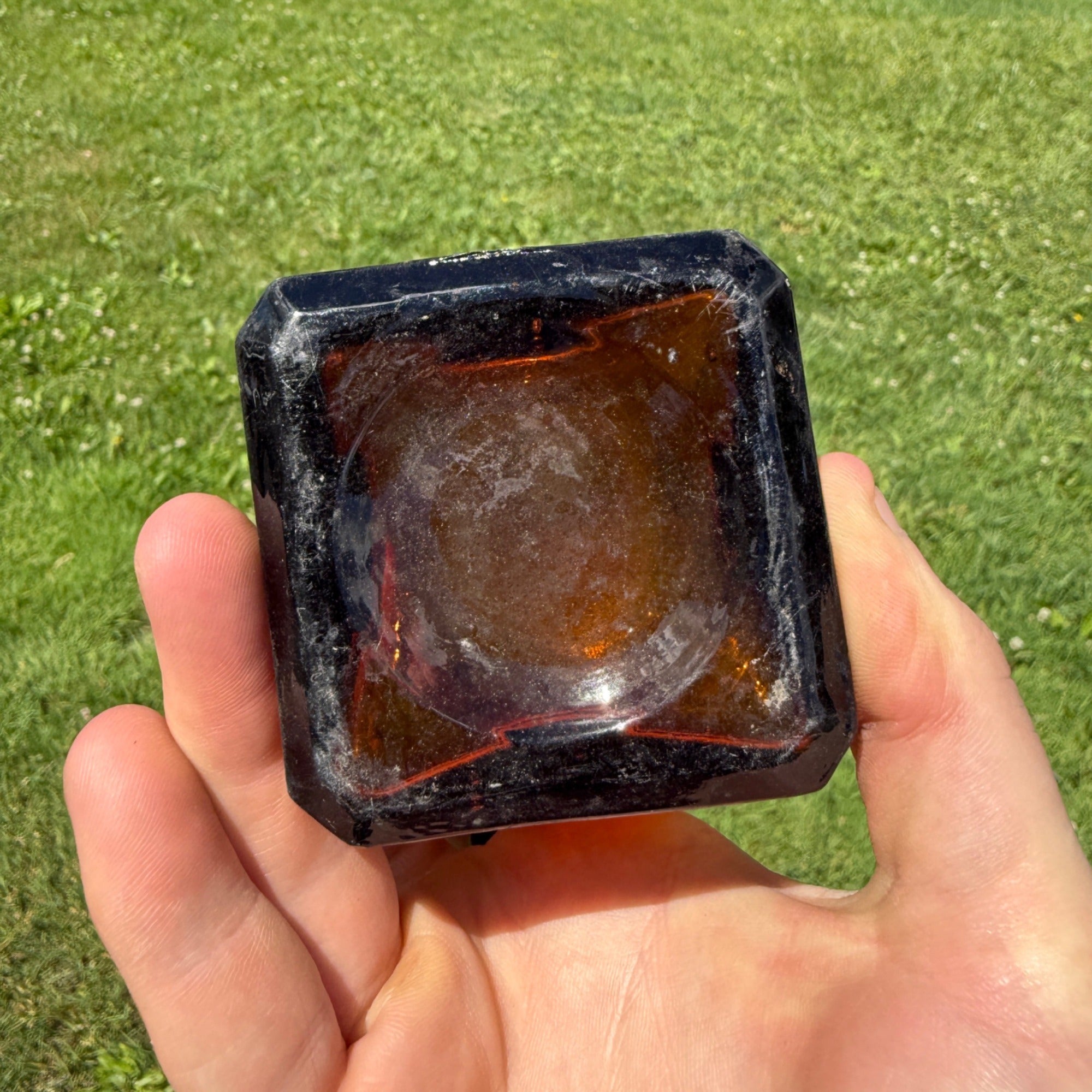 1880s Amber Udolpho Wolfe's Aromatic Schnapps Bottle 1880 Drippy Applied Lip Bottle