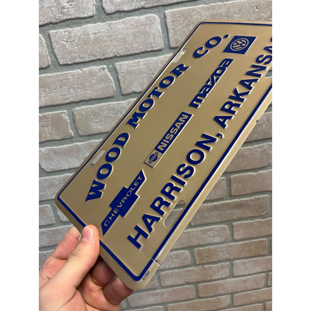 Vintage Volkswagen Chevy Mazda Dealer Metal Booster License Plate Arkansas