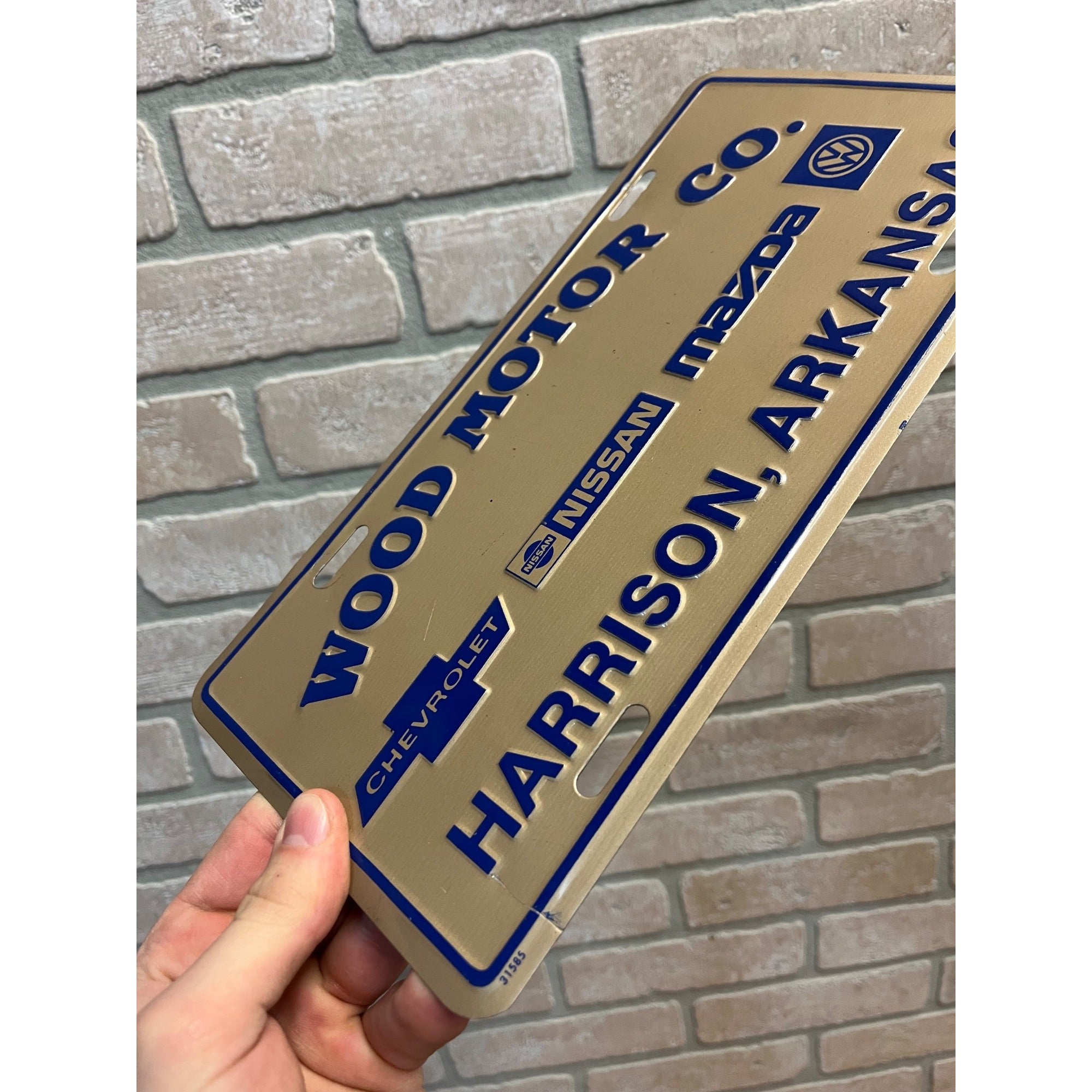 Vintage Volkswagen Chevy Mazda Dealer Metal Booster License Plate Arkansas