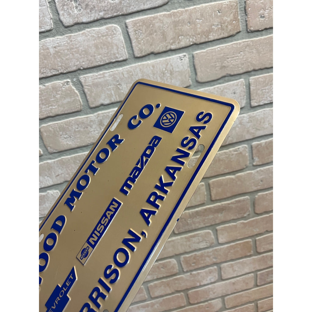 Vintage Volkswagen Chevy Mazda Dealer Metal Booster License Plate Arkansas