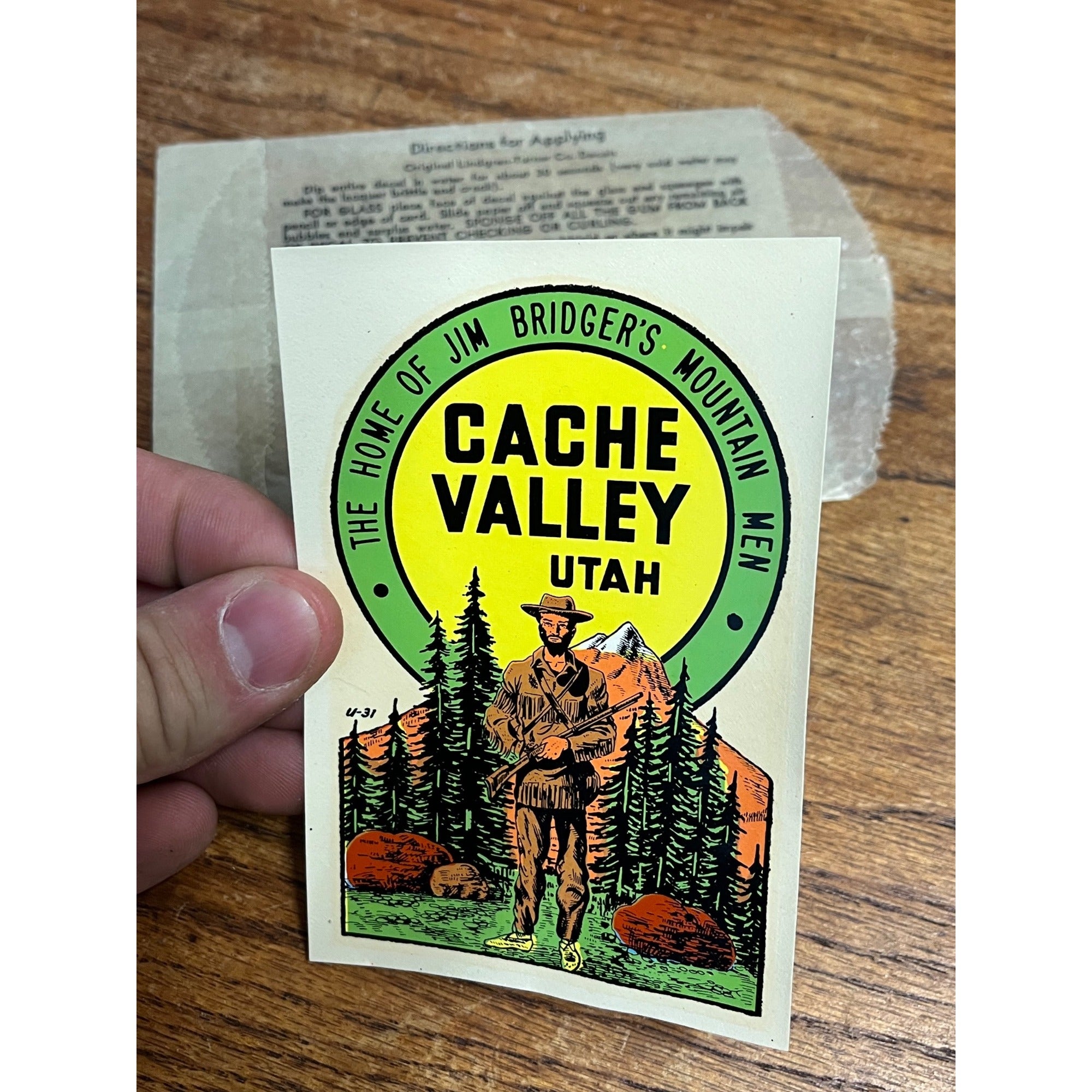 Vintage 1950s Utah Cache Valley Bridger's Men Travel Souvenir Decal Sticker NOS