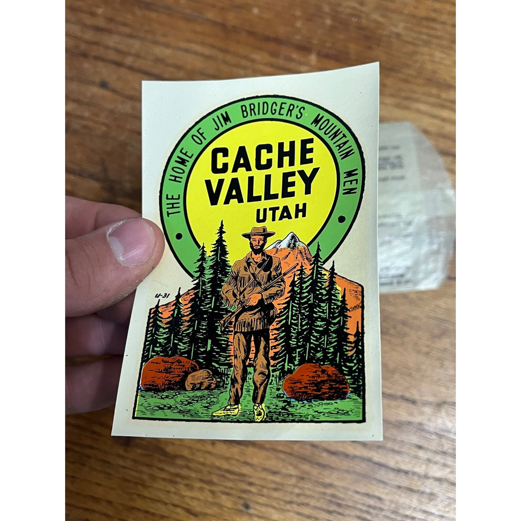 Vintage 1950s Utah Cache Valley Bridger's Men Travel Souvenir Decal Sticker NOS
