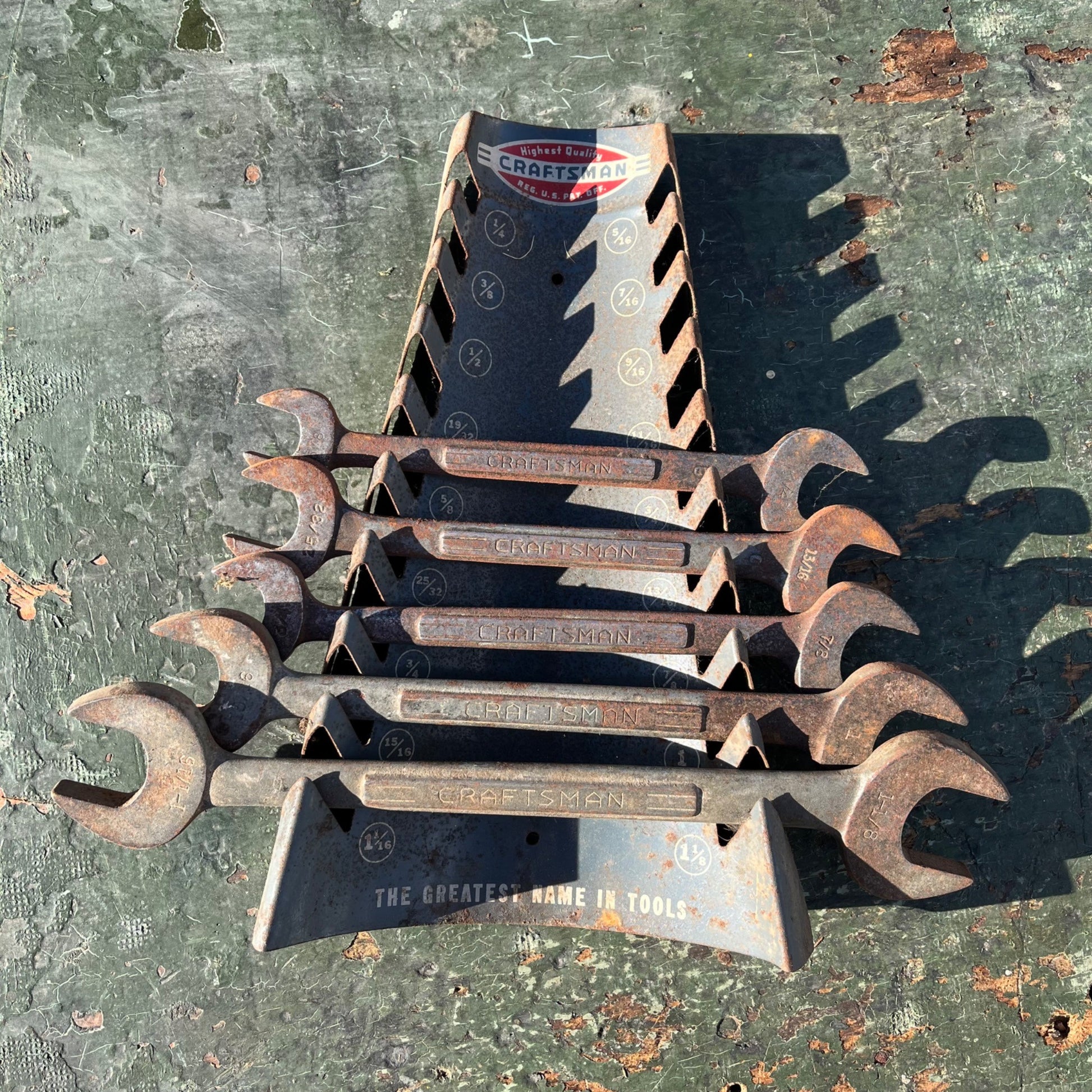 Vintage 1950's Craftsman Slot Wall Mount Wrench Tool Holder Display Rack W/ Wrenches