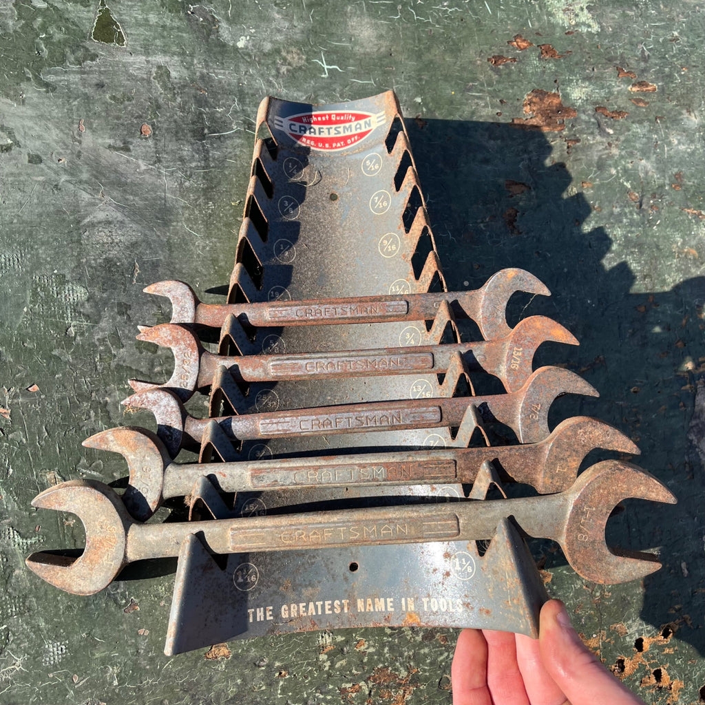 Vintage 1950's Craftsman Slot Wall Mount Wrench Tool Holder Display Rack W/ Wrenches