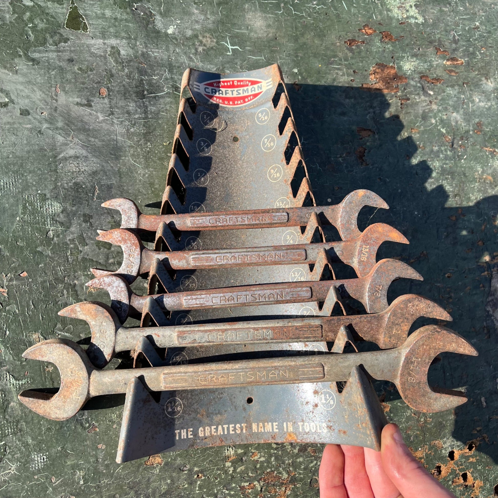 Vintage 1950's Craftsman Slot Wall Mount Wrench Tool Holder Display Rack W/ Wrenches