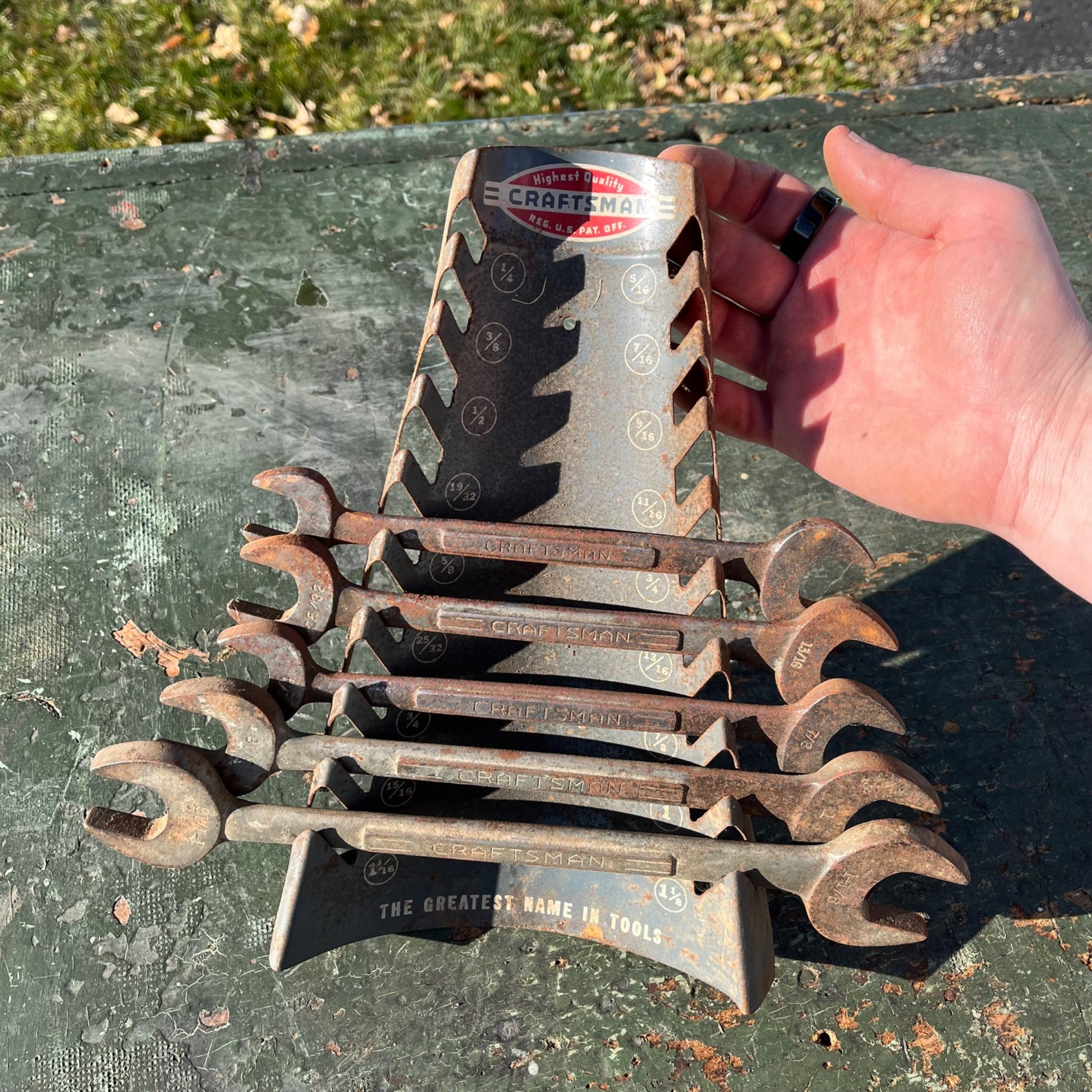 Vintage 1950's Craftsman Slot Wall Mount Wrench Tool Holder Display Rack W/ Wrenches