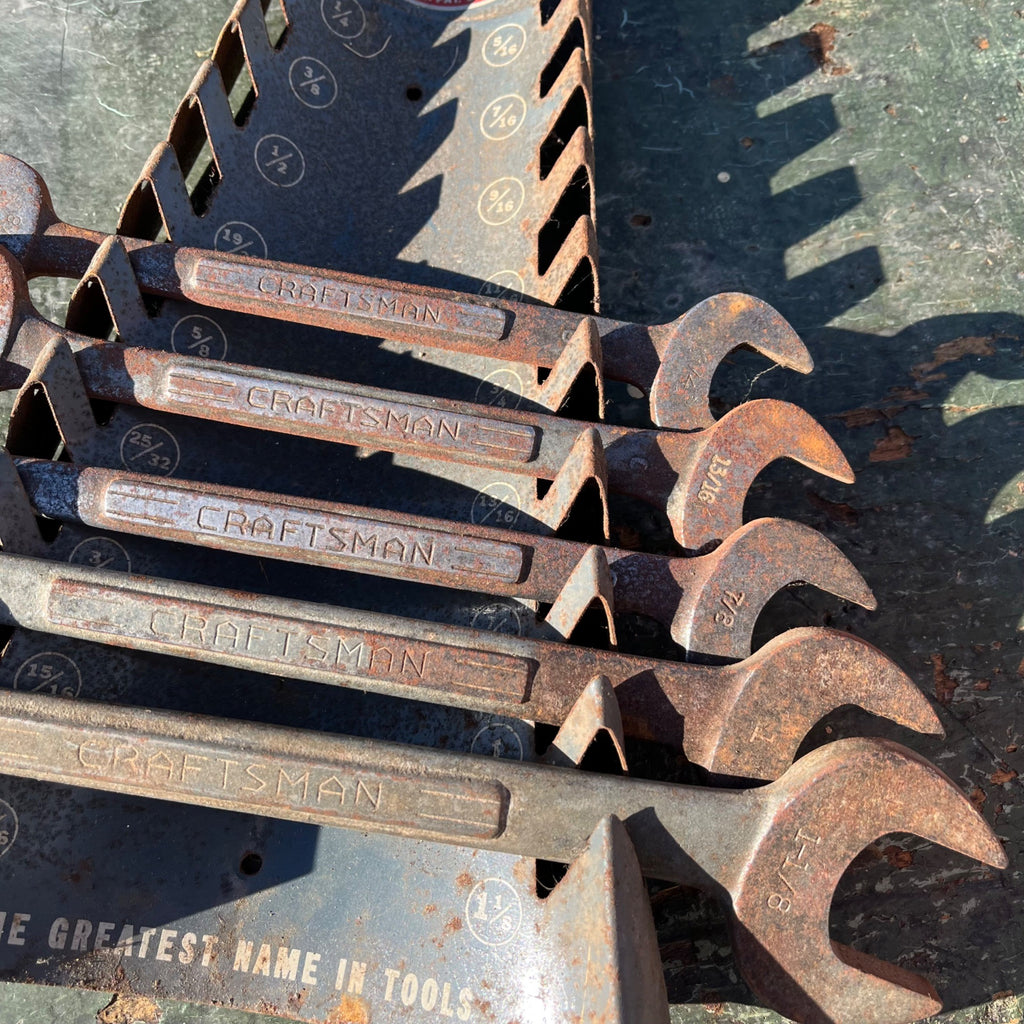 Vintage 1950's Craftsman Slot Wall Mount Wrench Tool Holder Display Rack W/ Wrenches