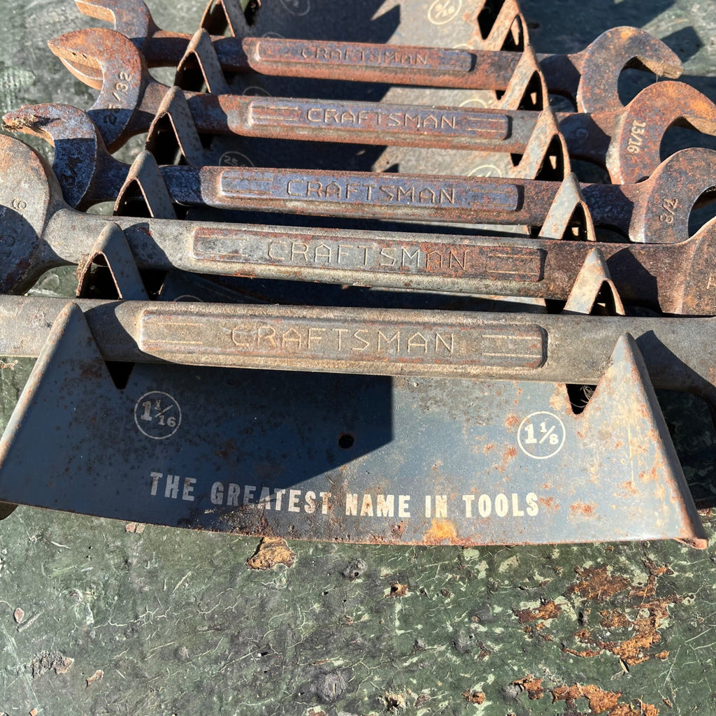 Vintage 1950's Craftsman Slot Wall Mount Wrench Tool Holder Display Rack W/ Wrenches