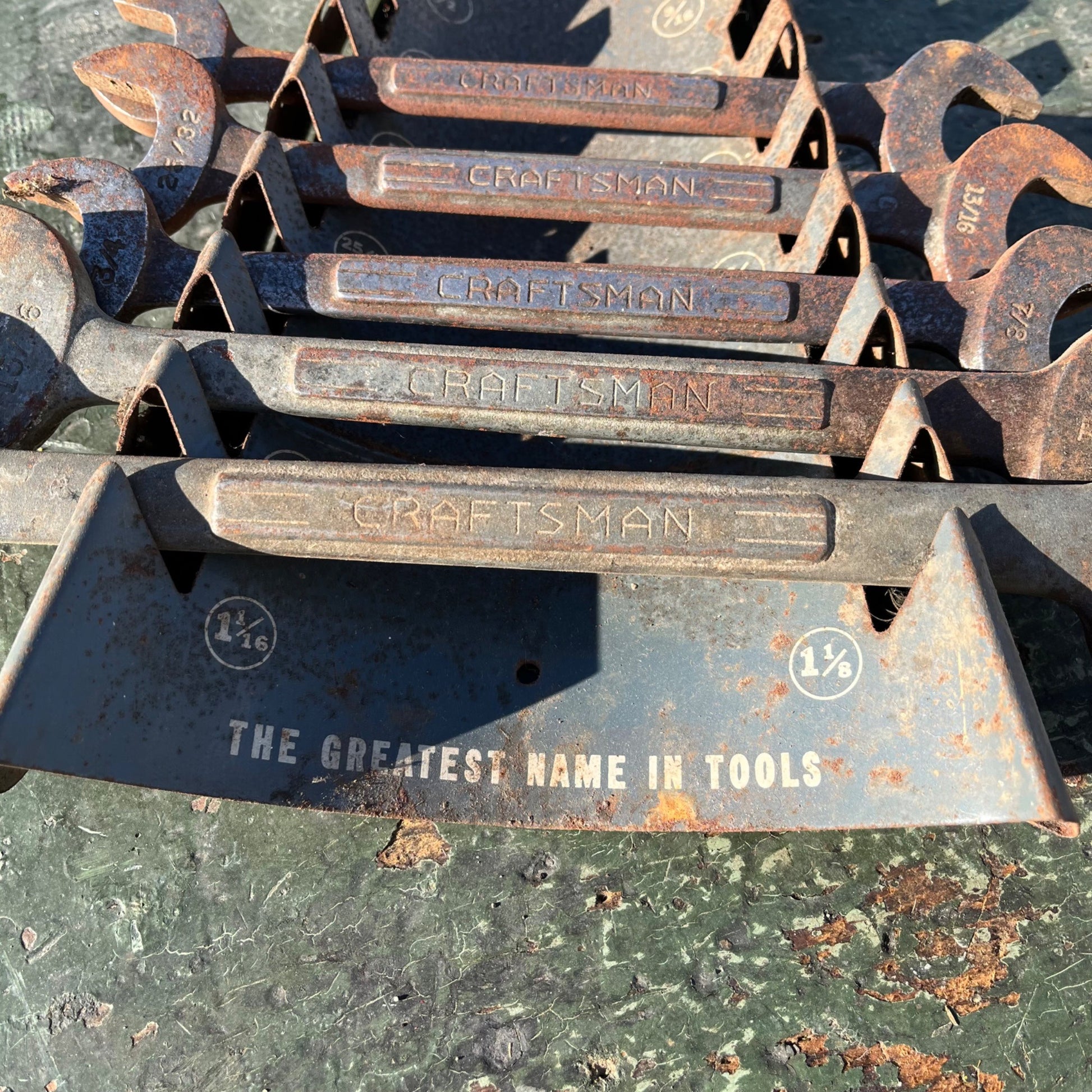 Vintage 1950's Craftsman Slot Wall Mount Wrench Tool Holder Display Rack W/ Wrenches