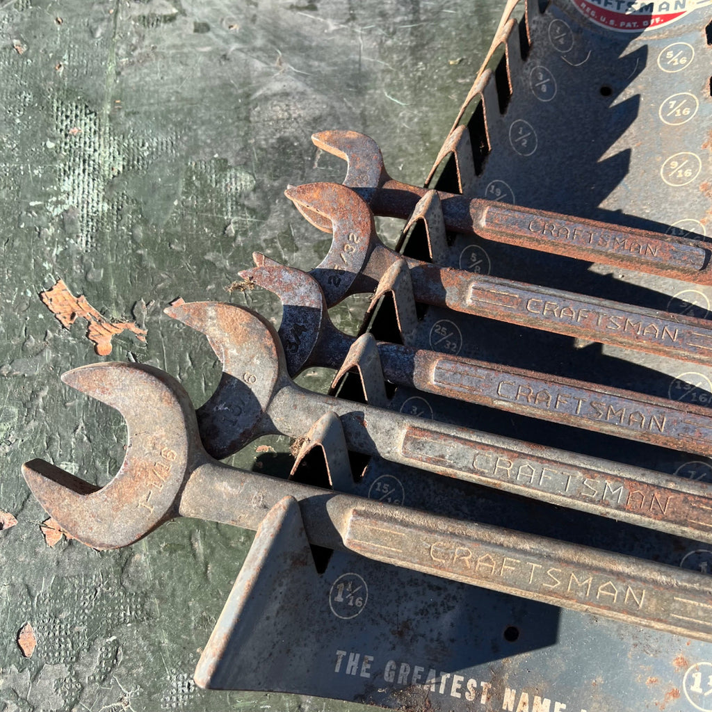 Vintage 1950's Craftsman Slot Wall Mount Wrench Tool Holder Display Rack W/ Wrenches