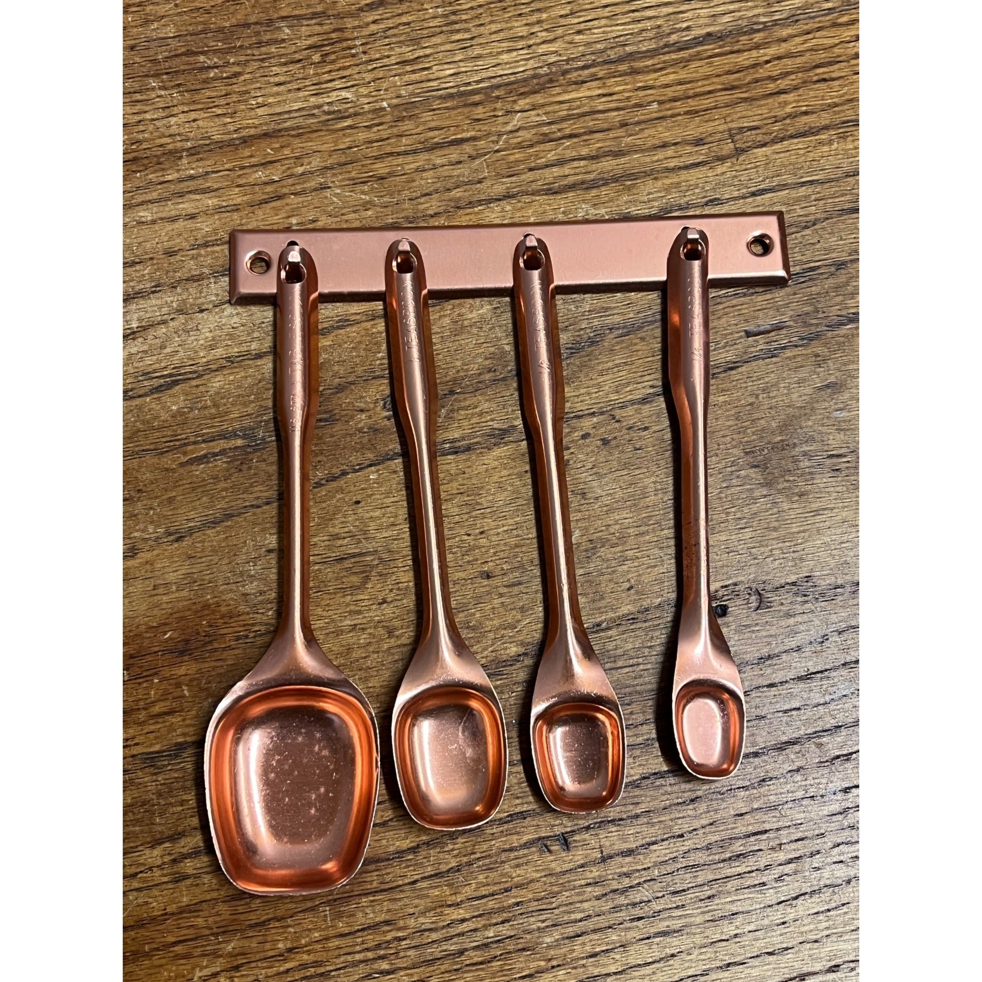 Vintage 1960s MCM Mid-Century Tablespoon Teaspoon Hanging Kitchen 5pc Set Copper