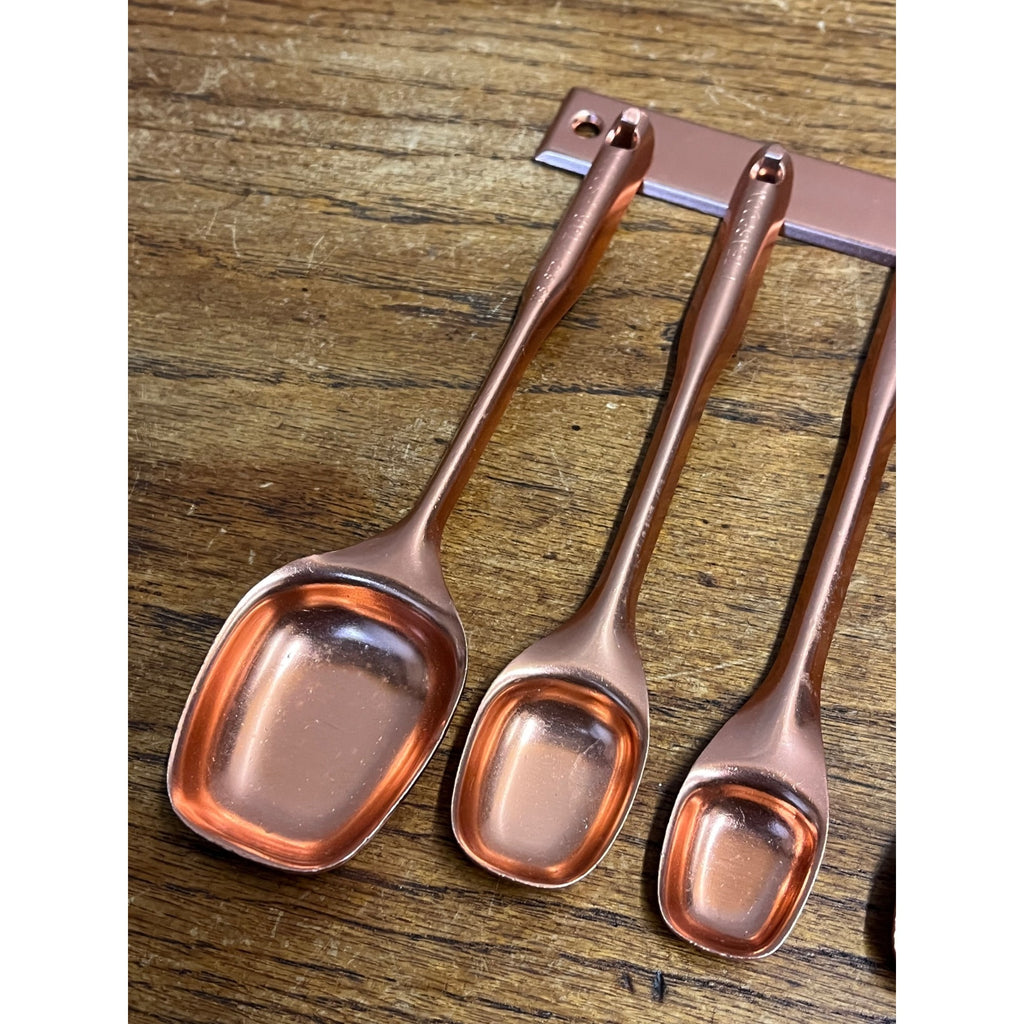 Vintage 1960s MCM Mid-Century Tablespoon Teaspoon Hanging Kitchen 5pc Set Copper