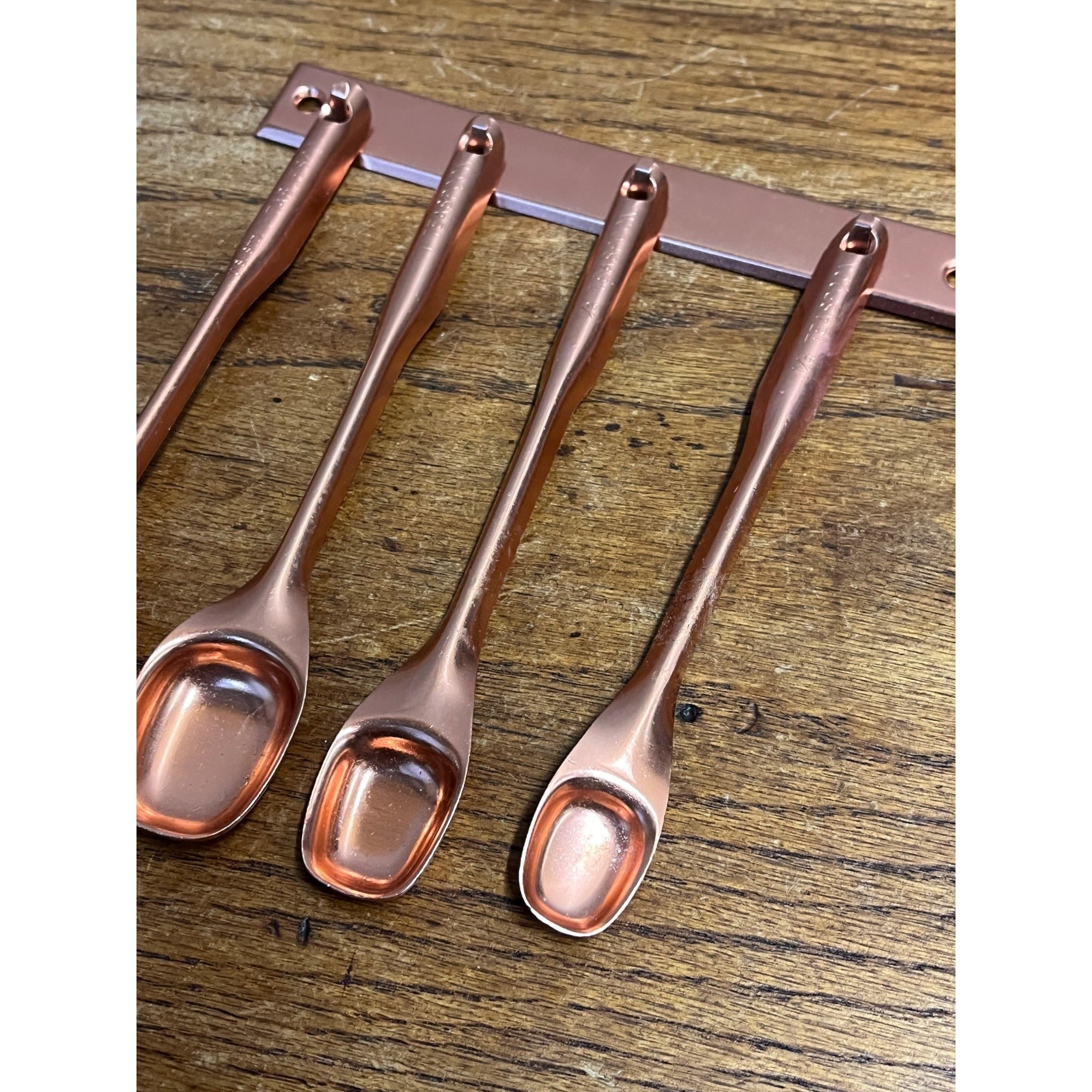 Vintage 1960s MCM Mid-Century Tablespoon Teaspoon Hanging Kitchen 5pc Set Copper