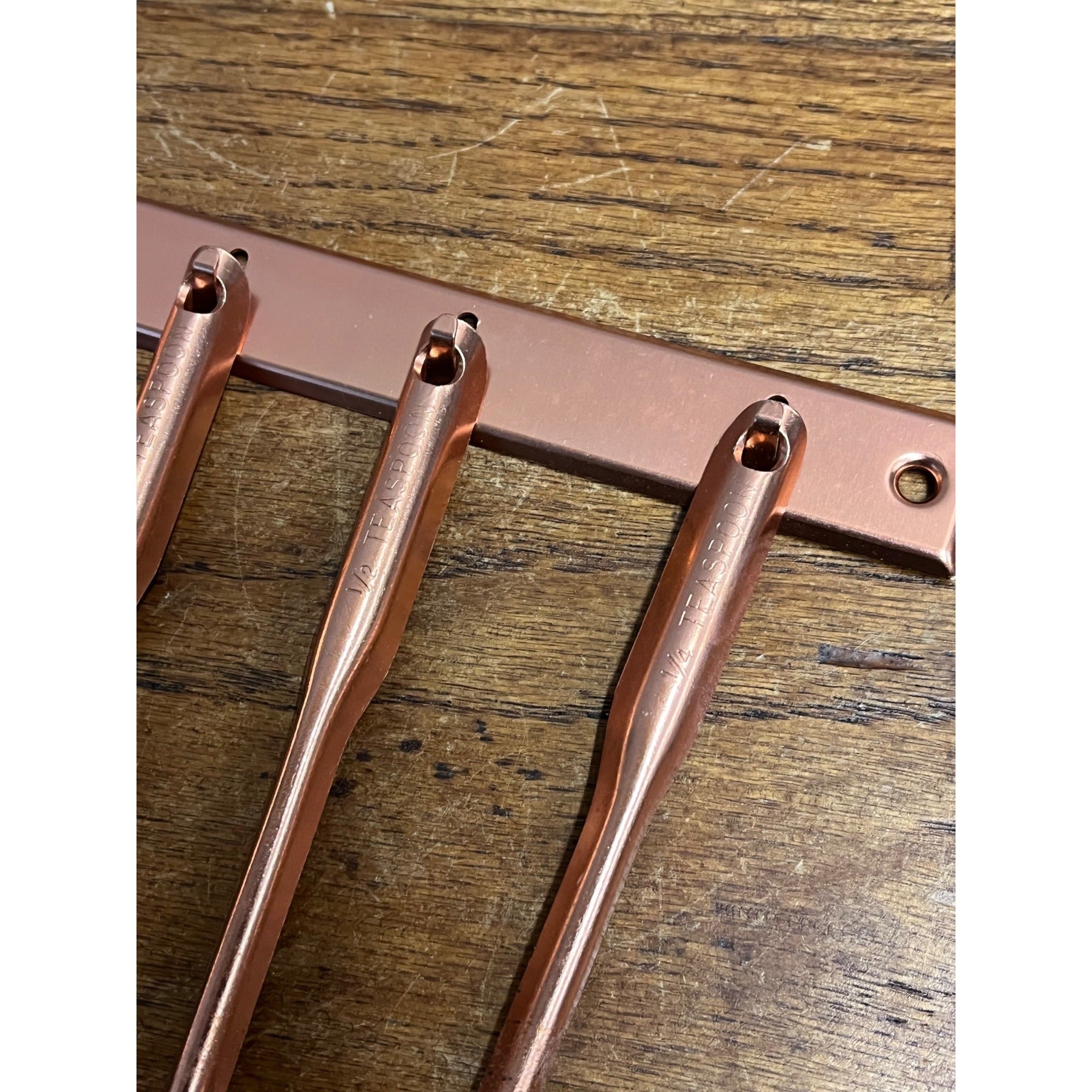 Vintage 1960s MCM Mid-Century Tablespoon Teaspoon Hanging Kitchen 5pc Set Copper