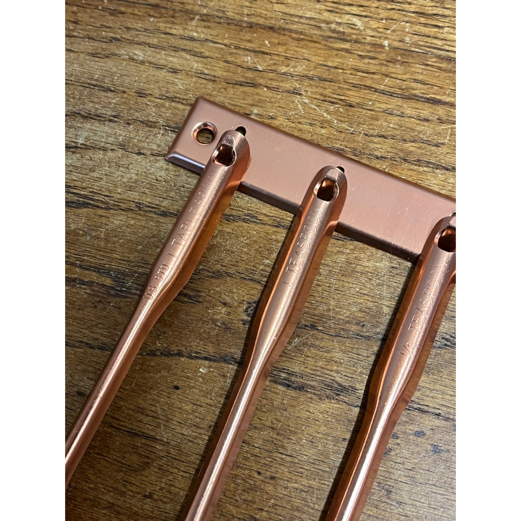 Vintage 1960s MCM Mid-Century Tablespoon Teaspoon Hanging Kitchen 5pc Set Copper