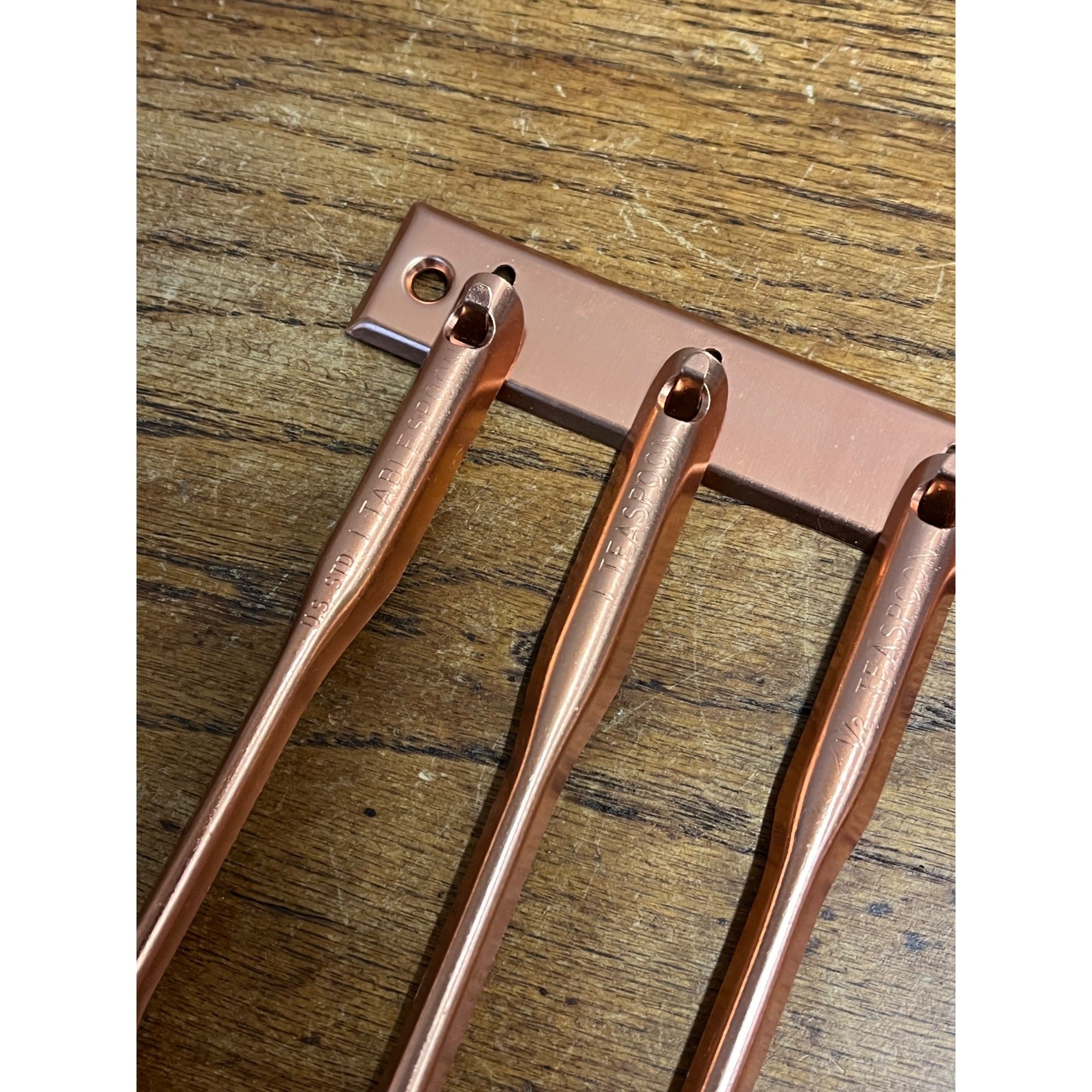 Vintage 1960s MCM Mid-Century Tablespoon Teaspoon Hanging Kitchen 5pc Set Copper