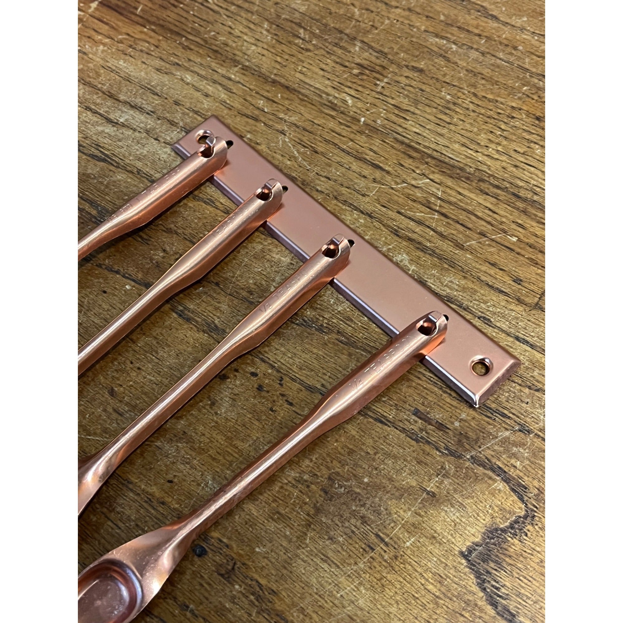 Vintage 1960s MCM Mid-Century Tablespoon Teaspoon Hanging Kitchen 5pc Set Copper