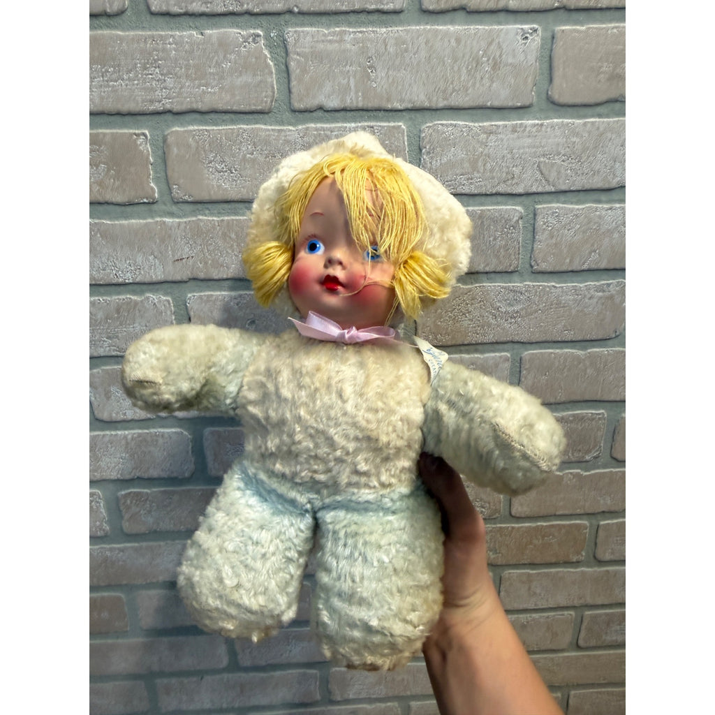 1940's Antique Gund Mfr. Plush Doll/Teddy Bear Combo-Vintage Girl Rubber